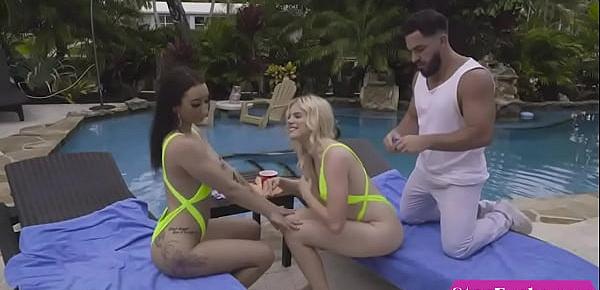  Two Beautiful Stepsister Help The Pool Boy to Lose His Virginity